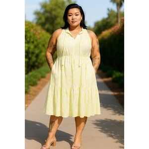 NWT Torrid Midi Wash Gauze Tiered Dress Floral Yellow Size 3X